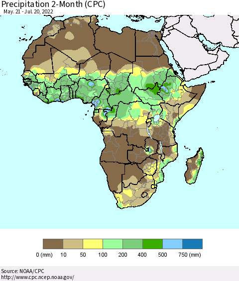 Africa Precipitation 2-Month (CPC) Thematic Map For 5/21/2022 - 7/20/2022