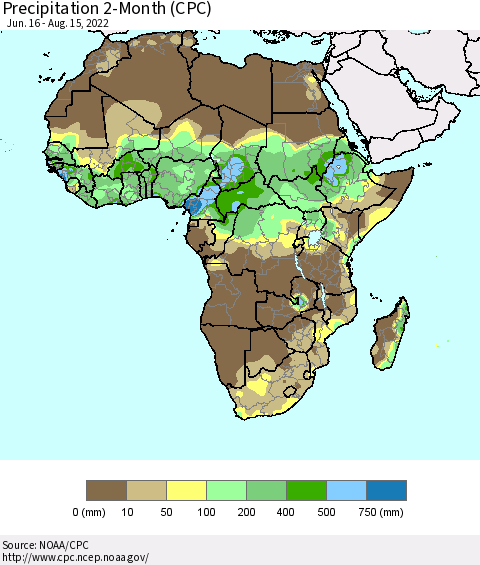 Africa Precipitation 2-Month (CPC) Thematic Map For 6/16/2022 - 8/15/2022