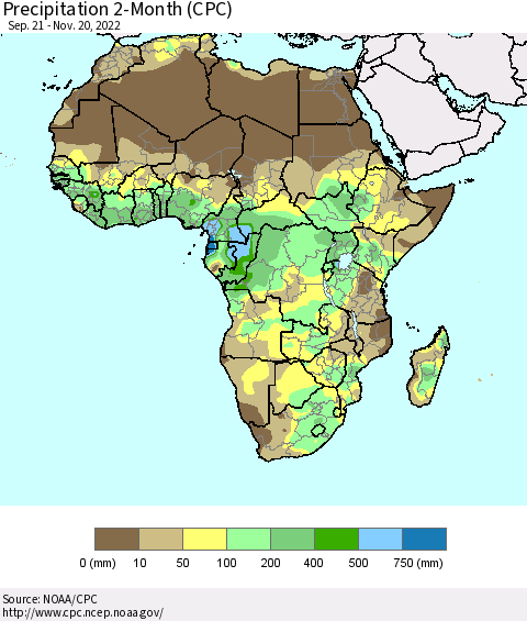 Africa Precipitation 2-Month (CPC) Thematic Map For 9/21/2022 - 11/20/2022