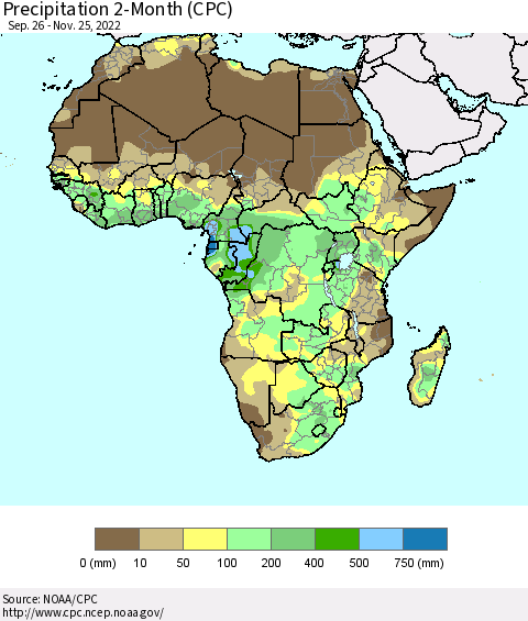 Africa Precipitation 2-Month (CPC) Thematic Map For 9/26/2022 - 11/25/2022