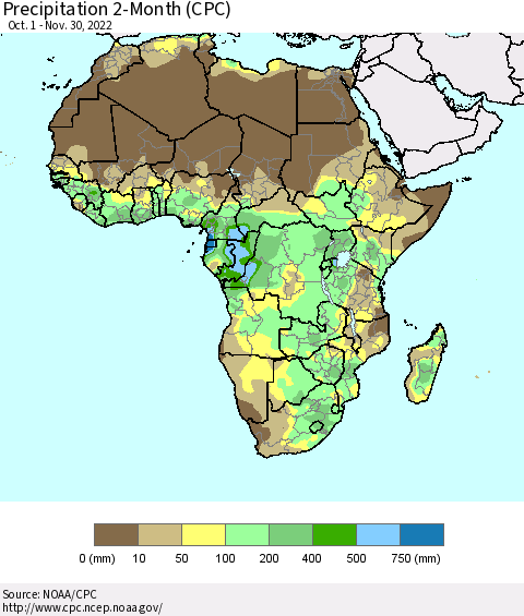 Africa Precipitation 2-Month (CPC) Thematic Map For 10/1/2022 - 11/30/2022