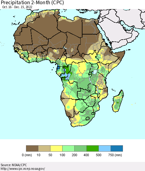 Africa Precipitation 2-Month (CPC) Thematic Map For 10/16/2022 - 12/15/2022