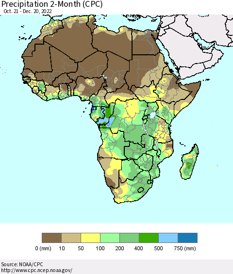 Africa Precipitation 2-Month (CPC) Thematic Map For 10/21/2022 - 12/20/2022
