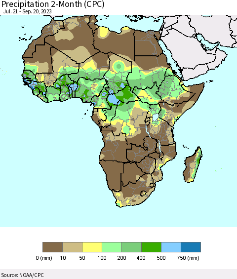Africa Precipitation 2-Month (CPC) Thematic Map For 7/21/2023 - 9/20/2023