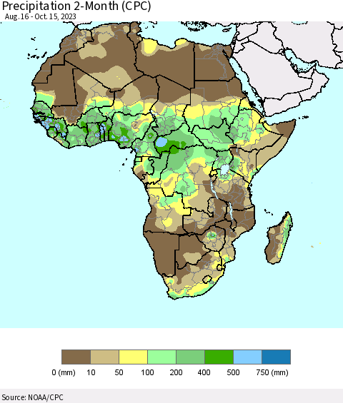 Africa Precipitation 2-Month (CPC) Thematic Map For 8/16/2023 - 10/15/2023