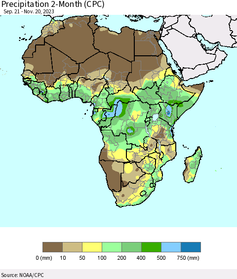 Africa Precipitation 2-Month (CPC) Thematic Map For 9/21/2023 - 11/20/2023