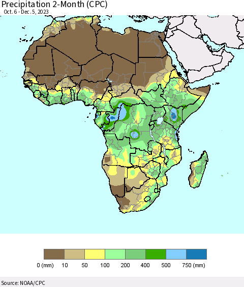 Africa Precipitation 2-Month (CPC) Thematic Map For 10/6/2023 - 12/5/2023