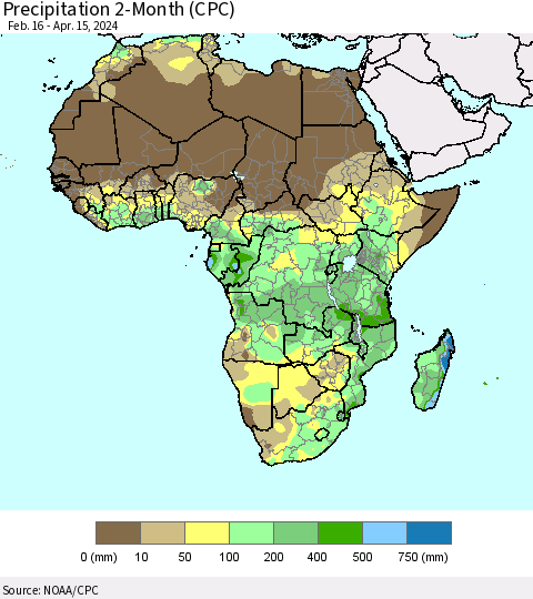 Africa Precipitation 2-Month (CPC) Thematic Map For 2/16/2024 - 4/15/2024