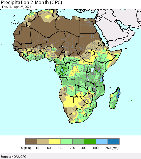 Africa Precipitation 2-Month (CPC) Thematic Map For 2/26/2024 - 4/25/2024
