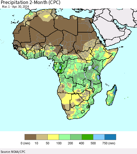 Africa Precipitation 2-Month (CPC) Thematic Map For 3/1/2024 - 4/30/2024