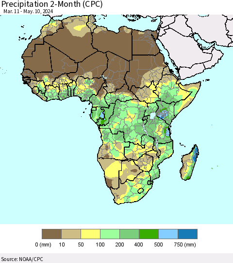 Africa Precipitation 2-Month (CPC) Thematic Map For 3/11/2024 - 5/10/2024