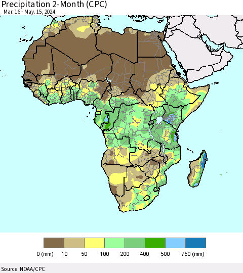 Africa Precipitation 2-Month (CPC) Thematic Map For 3/16/2024 - 5/15/2024