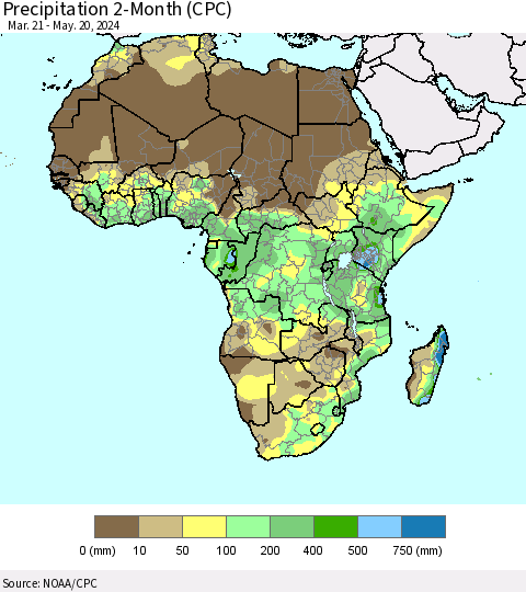 Africa Precipitation 2-Month (CPC) Thematic Map For 3/21/2024 - 5/20/2024
