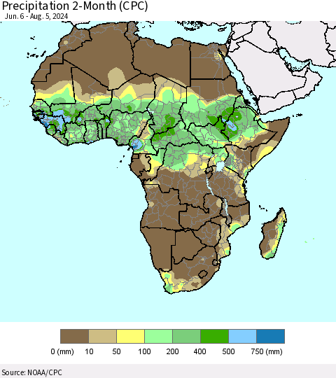 Africa Precipitation 2-Month (CPC) Thematic Map For 6/6/2024 - 8/5/2024