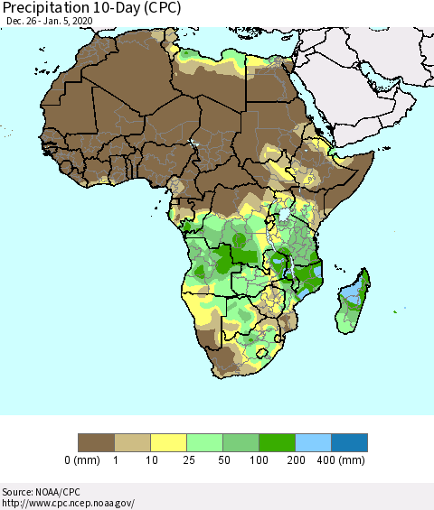 Africa Precipitation 10-Day (CPC) Thematic Map For 12/26/2019 - 1/5/2020