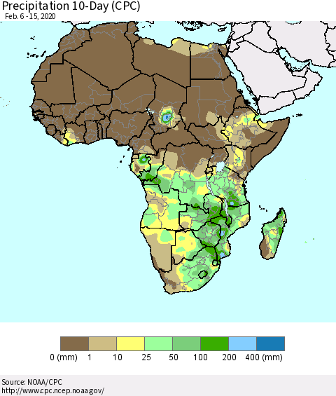 Africa Precipitation 10-Day (CPC) Thematic Map For 2/6/2020 - 2/15/2020