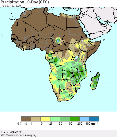 Africa Precipitation 10-Day (CPC) Thematic Map For 2/11/2020 - 2/20/2020
