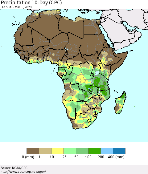 Africa Precipitation 10-Day (CPC) Thematic Map For 2/26/2020 - 3/5/2020