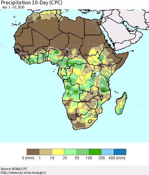 Africa Precipitation 10-Day (CPC) Thematic Map For 4/1/2020 - 4/10/2020
