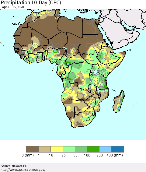 Africa Precipitation 10-Day (CPC) Thematic Map For 4/6/2020 - 4/15/2020