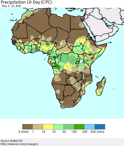 Africa Precipitation 10-Day (CPC) Thematic Map For 5/6/2020 - 5/15/2020