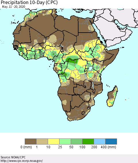 Africa Precipitation 10-Day (CPC) Thematic Map For 5/11/2020 - 5/20/2020