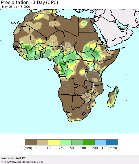 Africa Precipitation 10-Day (CPC) Thematic Map For 5/26/2020 - 6/5/2020