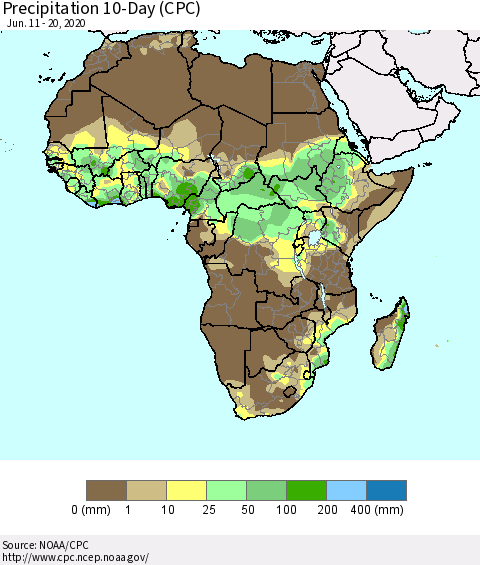 Africa Precipitation 10-Day (CPC) Thematic Map For 6/11/2020 - 6/20/2020
