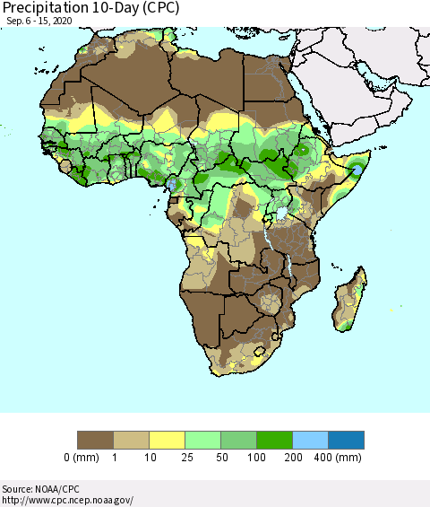 Africa Precipitation 10-Day (CPC) Thematic Map For 9/6/2020 - 9/15/2020