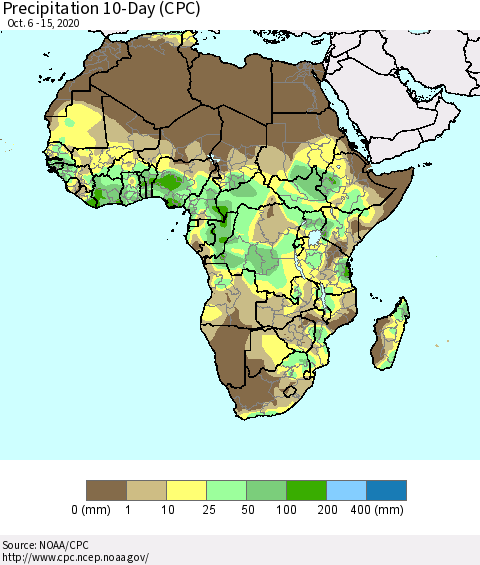 Africa Precipitation 10-Day (CPC) Thematic Map For 10/6/2020 - 10/15/2020