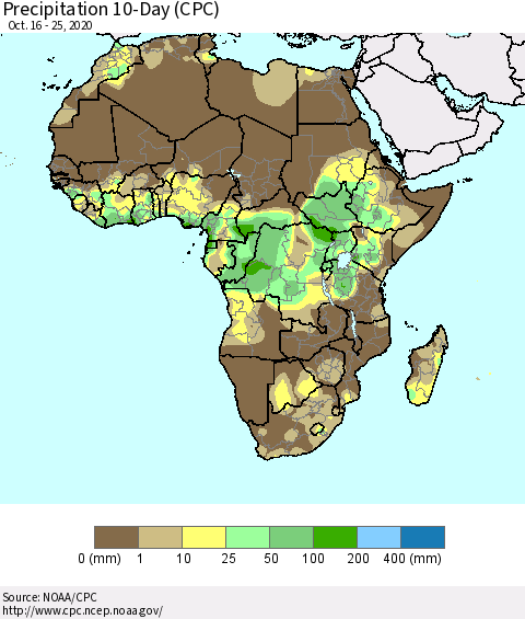 Africa Precipitation 10-Day (CPC) Thematic Map For 10/16/2020 - 10/25/2020