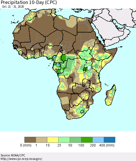 Africa Precipitation 10-Day (CPC) Thematic Map For 10/21/2020 - 10/31/2020