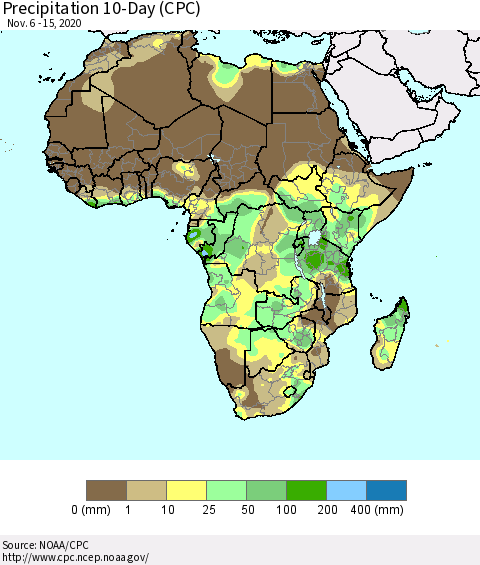 Africa Precipitation 10-Day (CPC) Thematic Map For 11/6/2020 - 11/15/2020