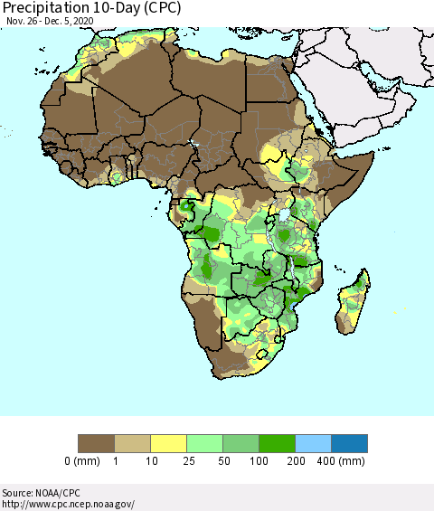 Africa Precipitation 10-Day (CPC) Thematic Map For 11/26/2020 - 12/5/2020
