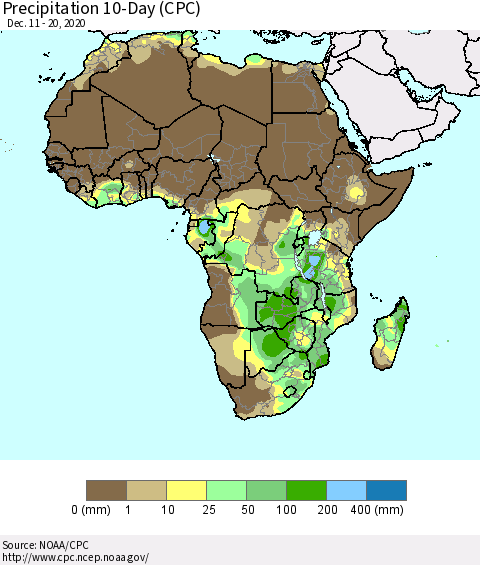 Africa Precipitation 10-Day (CPC) Thematic Map For 12/11/2020 - 12/20/2020