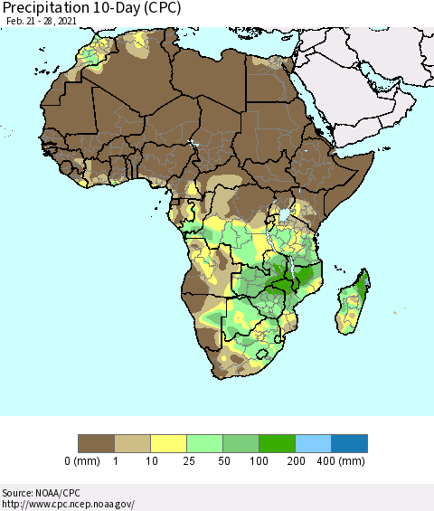 Africa Precipitation 10-Day (CPC) Thematic Map For 2/21/2021 - 2/28/2021