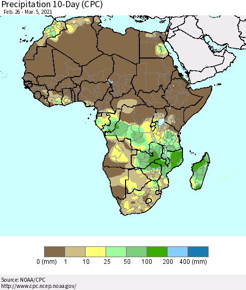 Africa Precipitation 10-Day (CPC) Thematic Map For 2/26/2021 - 3/5/2021