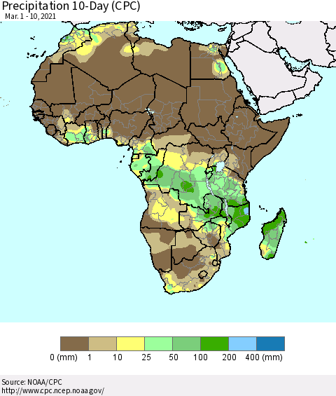 Africa Precipitation 10-Day (CPC) Thematic Map For 3/1/2021 - 3/10/2021