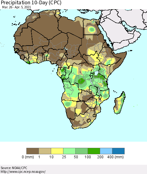 Africa Precipitation 10-Day (CPC) Thematic Map For 3/26/2021 - 4/5/2021
