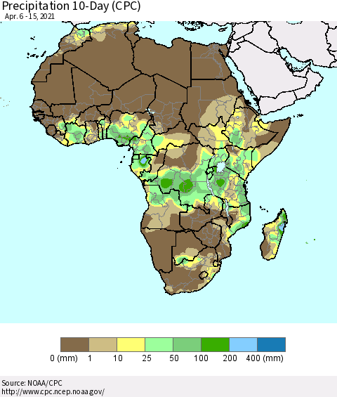 Africa Precipitation 10-Day (CPC) Thematic Map For 4/6/2021 - 4/15/2021