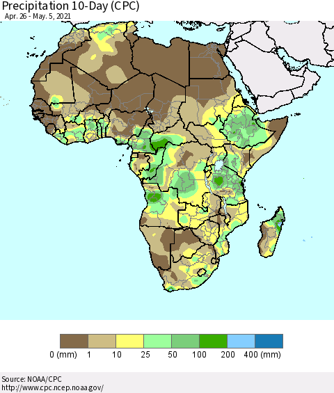 Africa Precipitation 10-Day (CPC) Thematic Map For 4/26/2021 - 5/5/2021