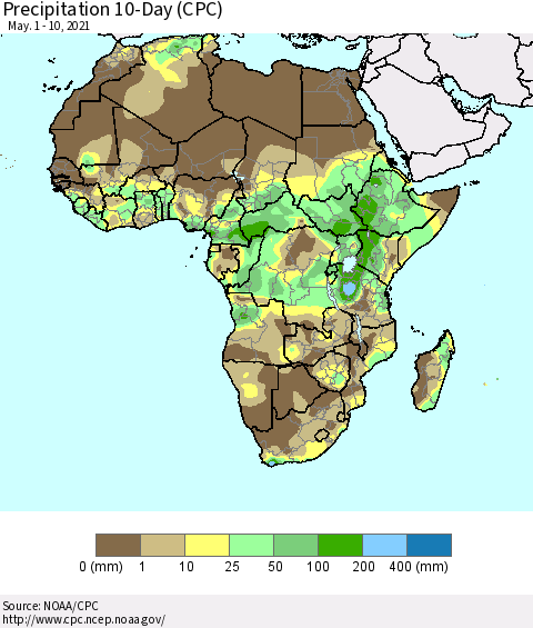 Africa Precipitation 10-Day (CPC) Thematic Map For 5/1/2021 - 5/10/2021