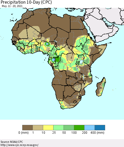 Africa Precipitation 10-Day (CPC) Thematic Map For 5/11/2021 - 5/20/2021