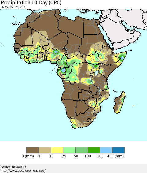 Africa Precipitation 10-Day (CPC) Thematic Map For 5/16/2021 - 5/25/2021