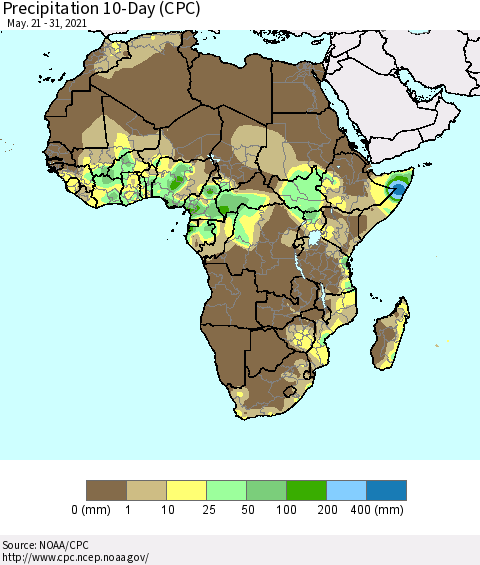 Africa Precipitation 10-Day (CPC) Thematic Map For 5/21/2021 - 5/31/2021