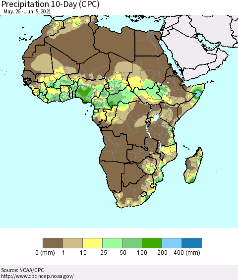Africa Precipitation 10-Day (CPC) Thematic Map For 5/26/2021 - 6/5/2021