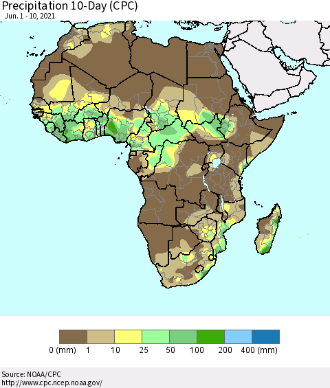 Africa Precipitation 10-Day (CPC) Thematic Map For 6/1/2021 - 6/10/2021