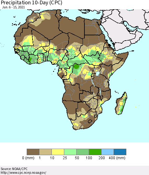 Africa Precipitation 10-Day (CPC) Thematic Map For 6/6/2021 - 6/15/2021