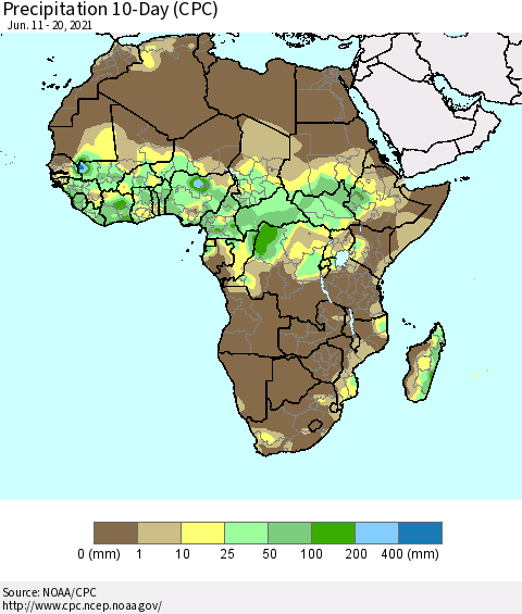 Africa Precipitation 10-Day (CPC) Thematic Map For 6/11/2021 - 6/20/2021