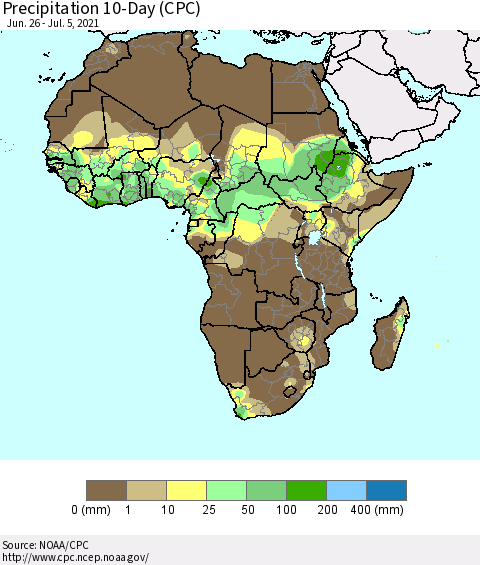 Africa Precipitation 10-Day (CPC) Thematic Map For 6/26/2021 - 7/5/2021